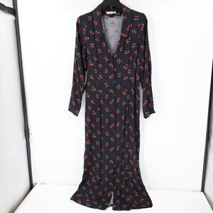 Reformation Black Maxi Dress with Red Floral Motif